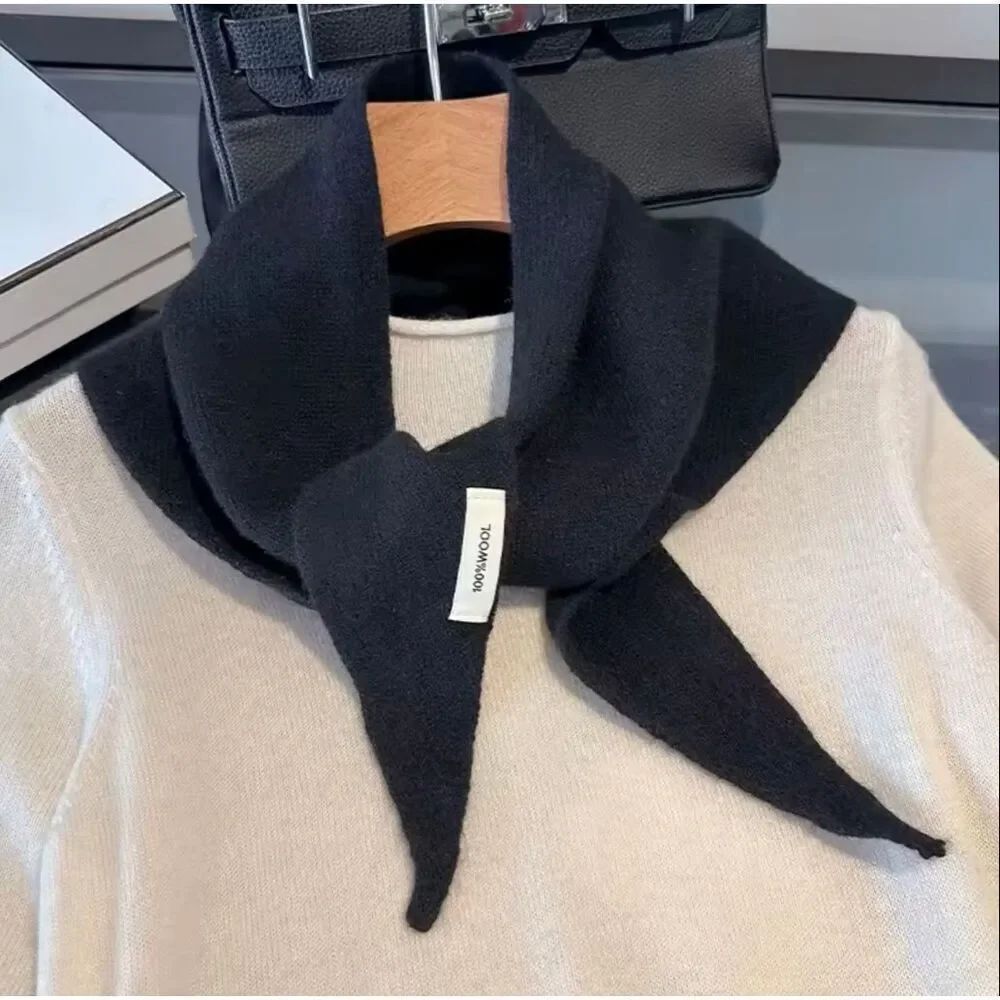 100% Wool Winter Scarf Women’s Warm Shawl Wrap Black 42”x25”x25”